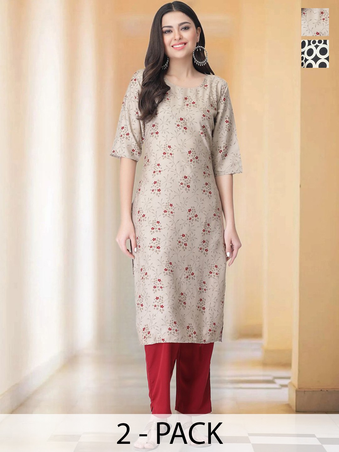 7Threads Selection Of 2 Floral Printed Round Neck Straight Kurta With Trousers, Beige
7Threads Selection Of 2 Floral Printed Round Neck Straight Kurta With Trousers, Beige