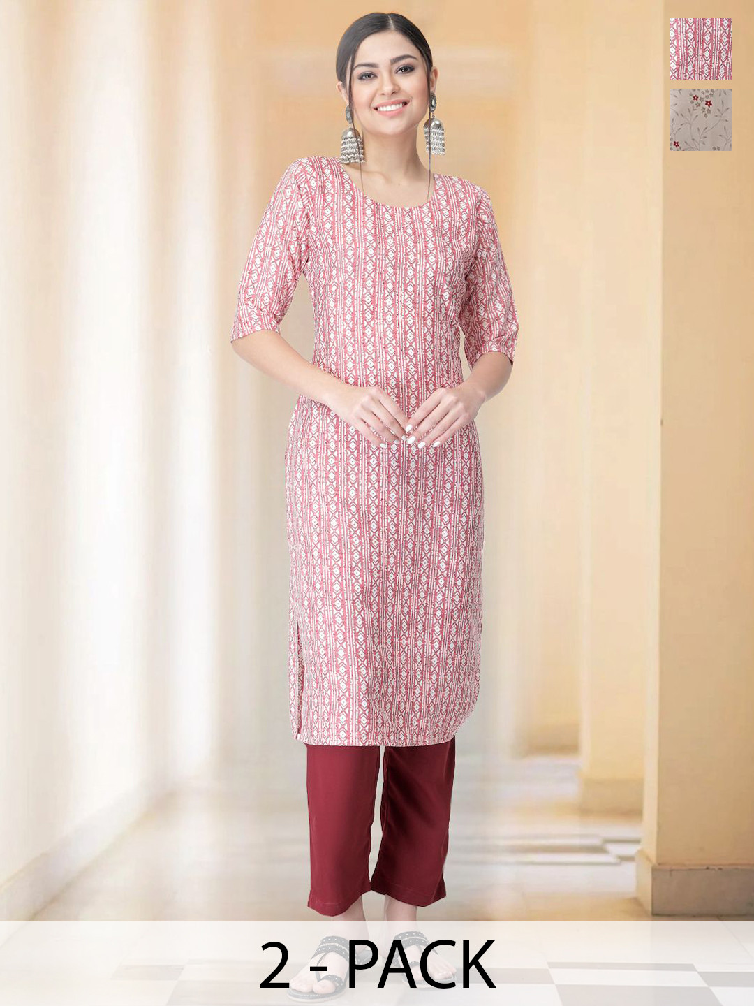 7Threads Selection Of 2 Geometric Printed Round Neck Straight Kurtas With Trousers, Pink
7Threads Selection Of 2 Geometric Printed Round Neck Straight Kurtas With Trousers, Pink