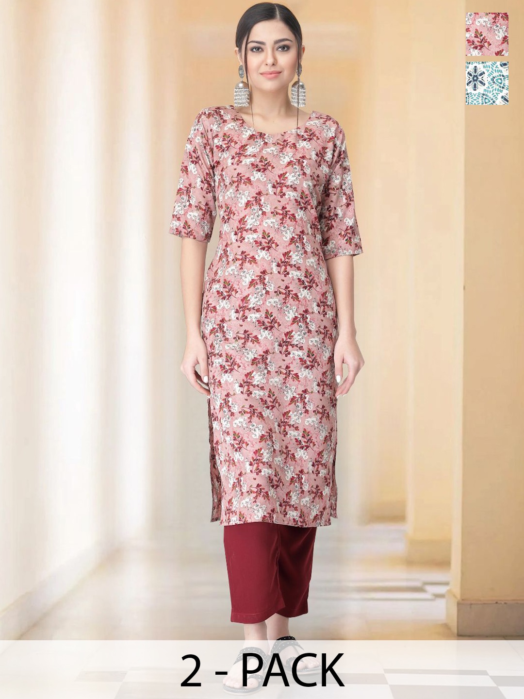 7Threads Selection Of 2 Floral Printed Round Neck Straight Kurtas With Trousers, Pink
7Threads Selection Of 2 Floral Printed Round Neck Straight Kurtas With Trousers, Pink