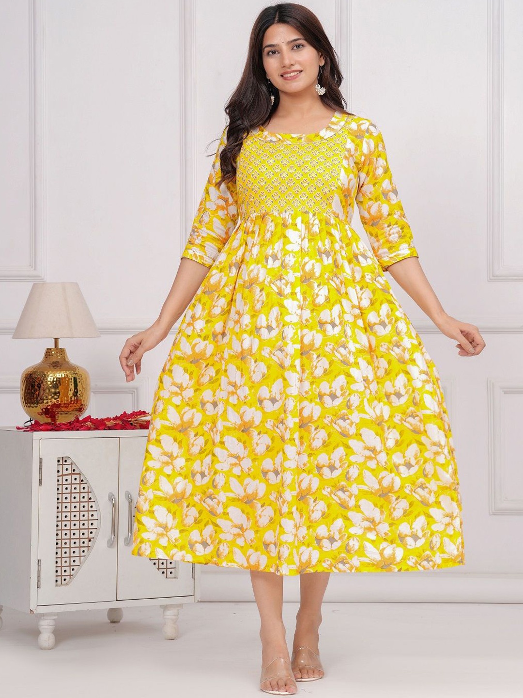 Nevisha Style Floral Printed Round Neck Maternity Cotton Fit and Flare Dress, Yellow
Nevisha Style Floral Printed Round Neck Maternity Cotton Fit and Flare Dress, Yellow