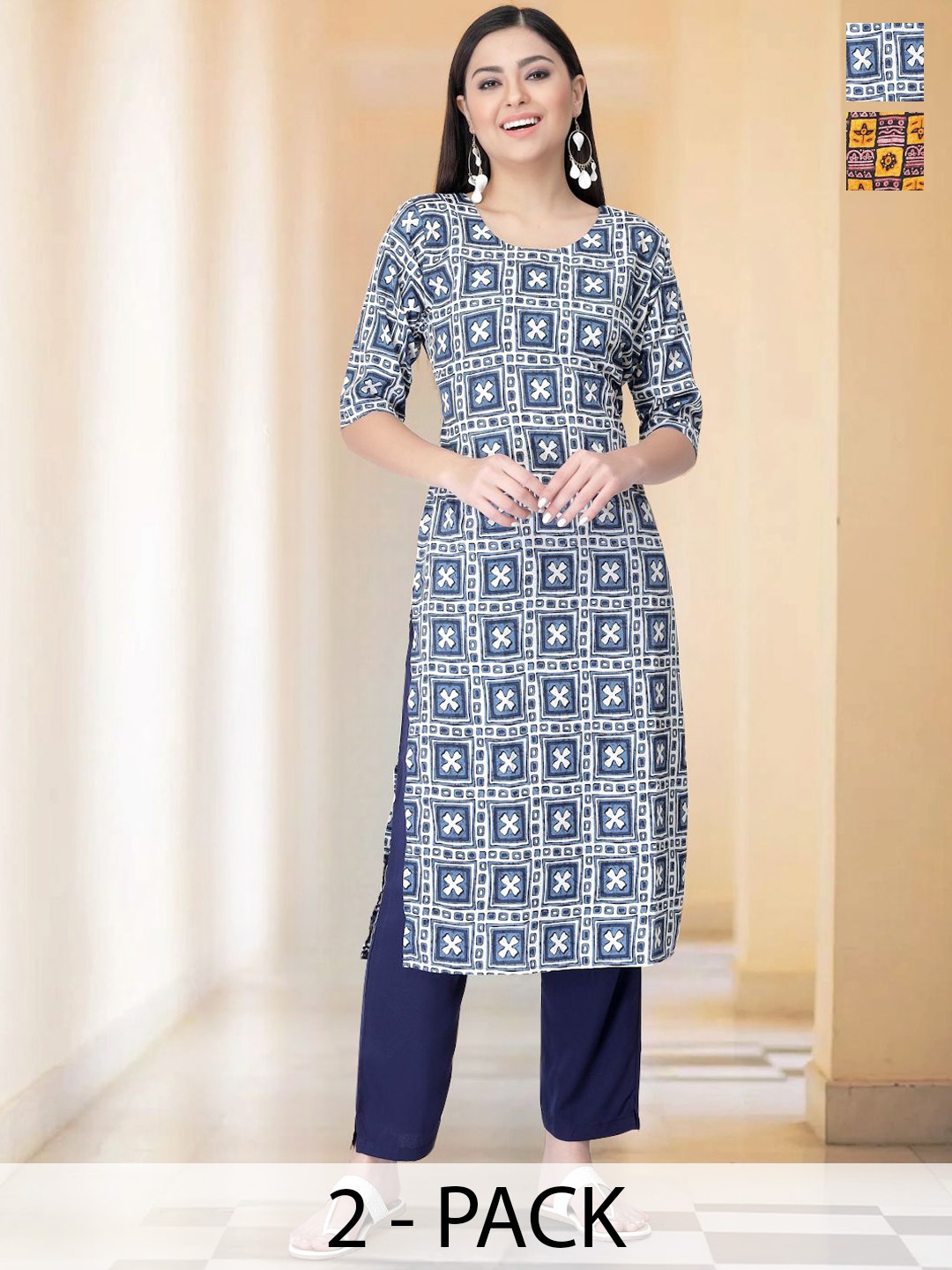 7Threads Selection Of 2 Ethnic Motifs Printed Round Neck Straight Kurtas With Trousers, Blue
7Threads Selection Of 2 Ethnic Motifs Printed Round Neck Straight Kurtas With Trousers, Blue
