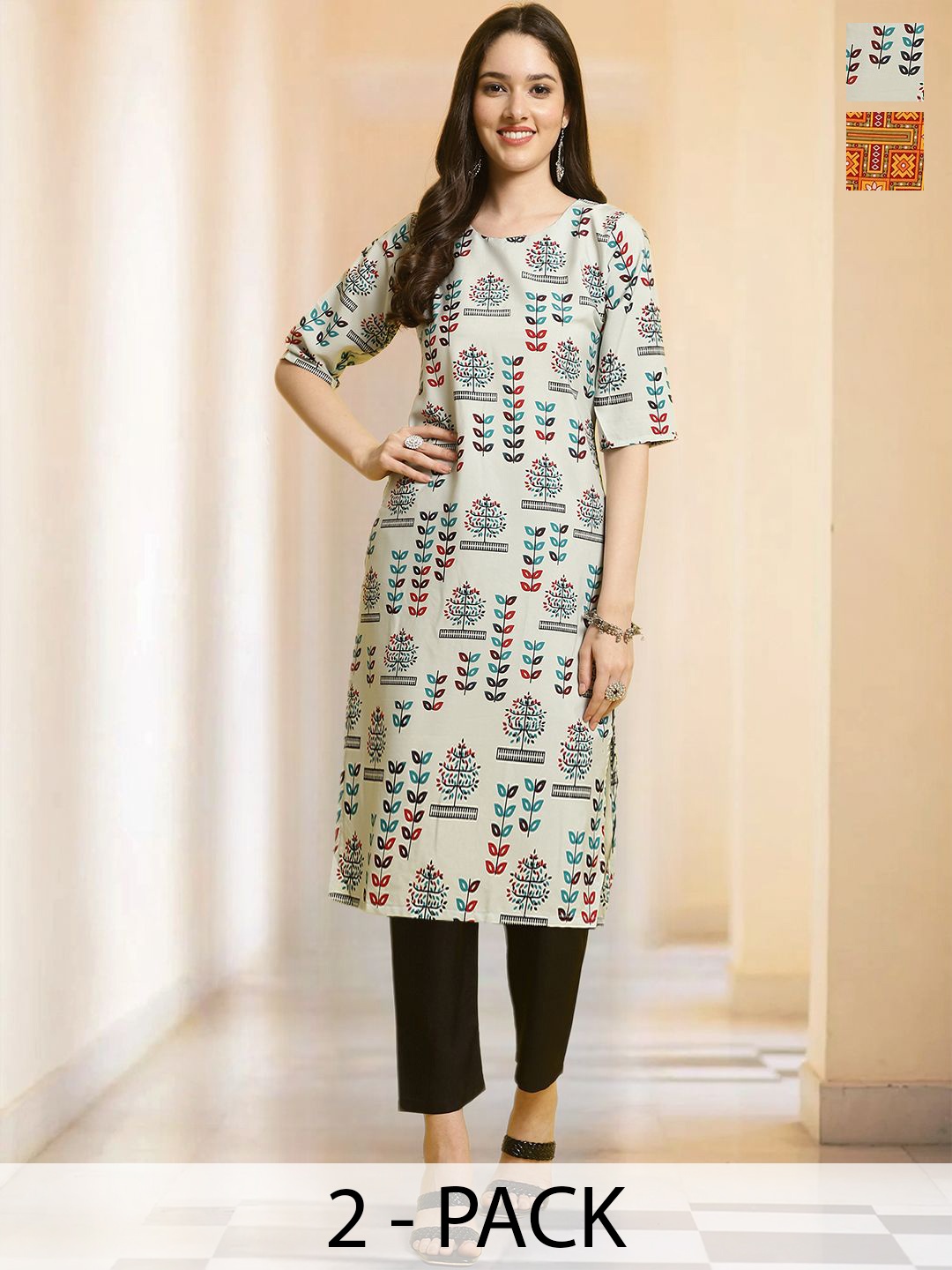 7Threads Selection Of 2 Floral Printed Round Neck Straight Kurtas With Trousers, Grey
7Threads Selection Of 2 Floral Printed Round Neck Straight Kurtas With Trousers, Grey