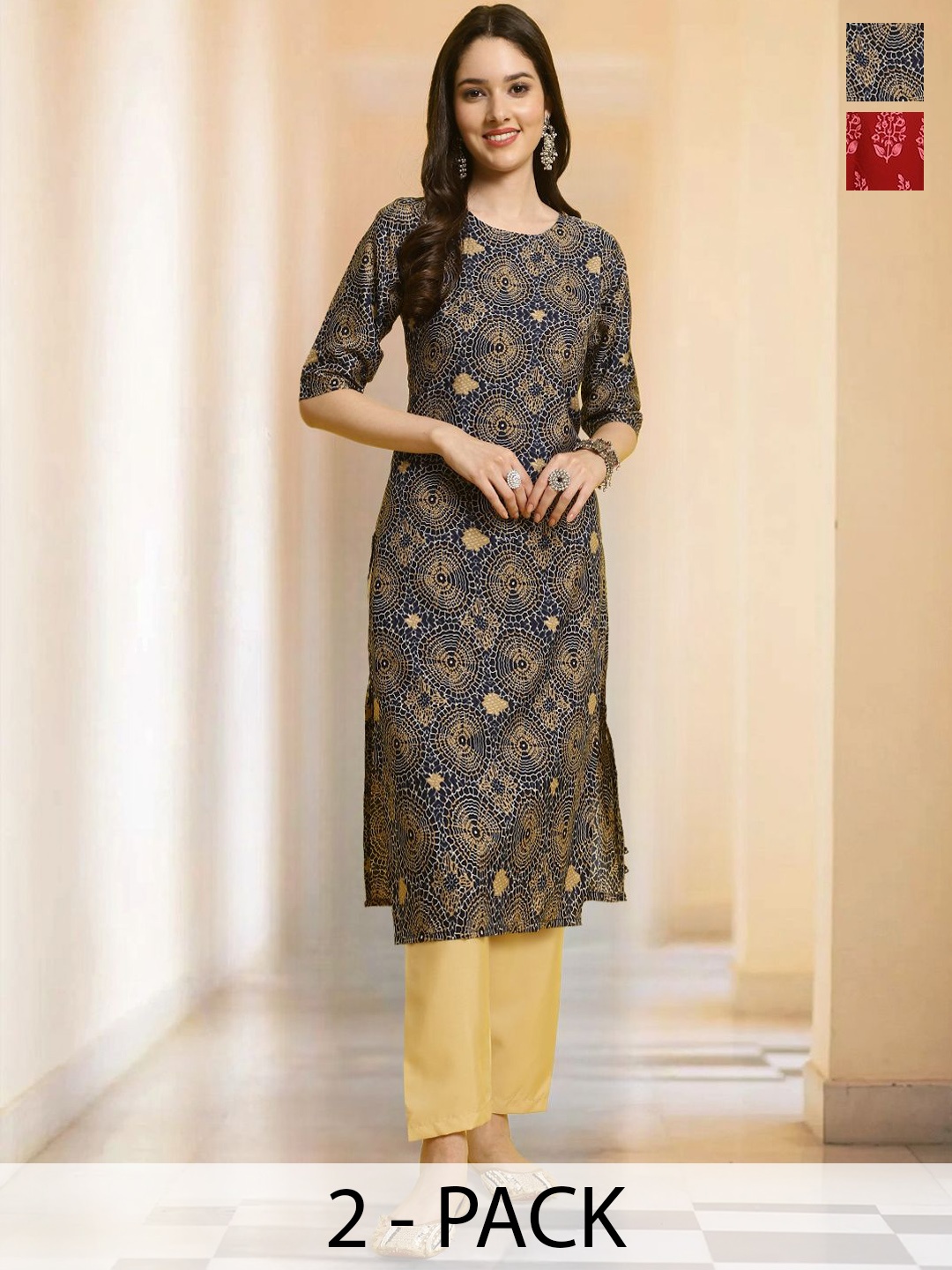 7Threads Selection Of 2 Ethnic Motifs Printed Round Neck Straight Kurta With Trousers, Navy blue
7Threads Selection Of 2 Ethnic Motifs Printed Round Neck Straight Kurta With Trousers, Navy blue
