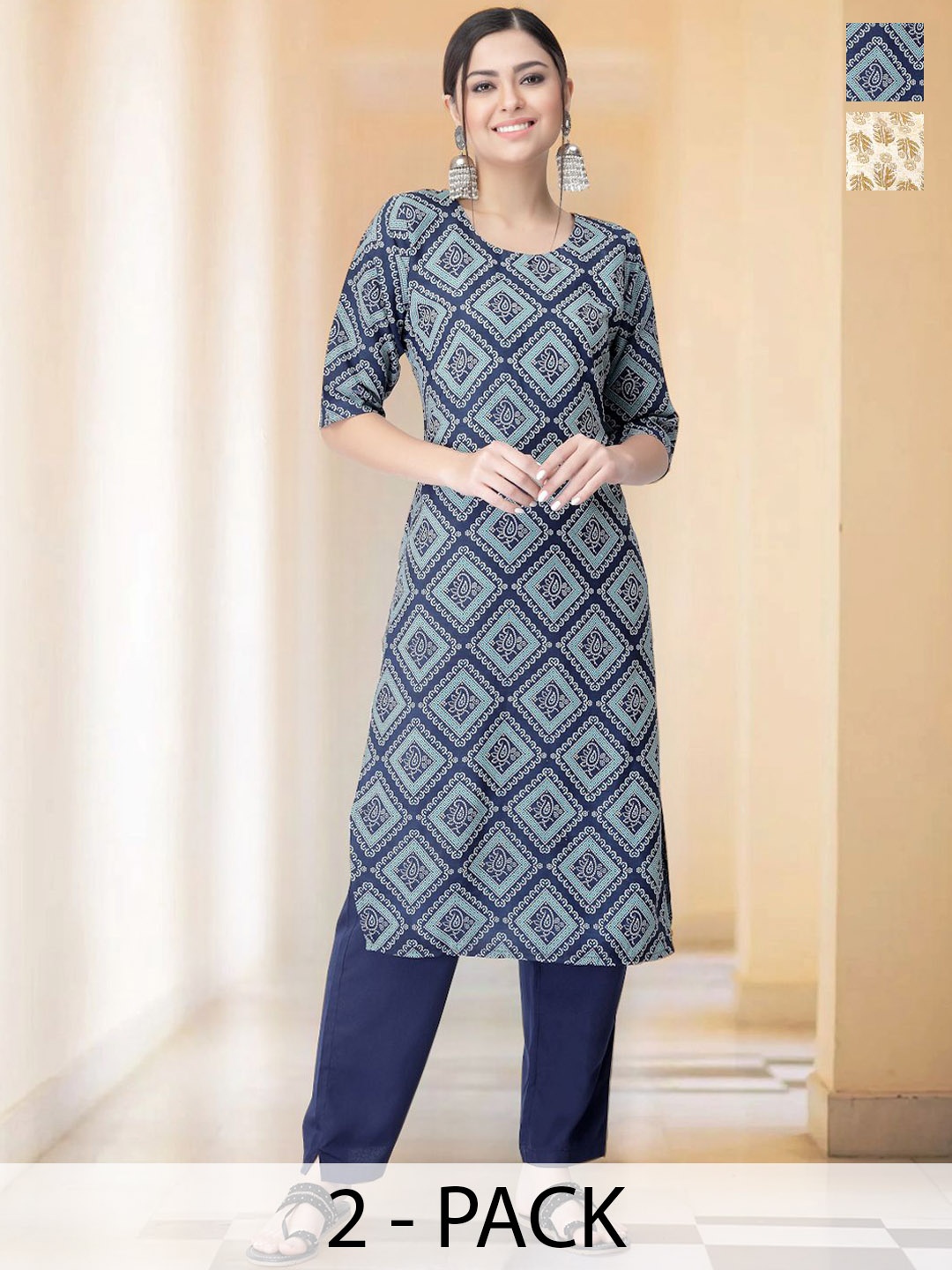 7Threads Selection Of 2 Geometric Printed Round Neck Straight Kurta With Trousers, Navy blue
7Threads Selection Of 2 Geometric Printed Round Neck Straight Kurta With Trousers, Navy blue