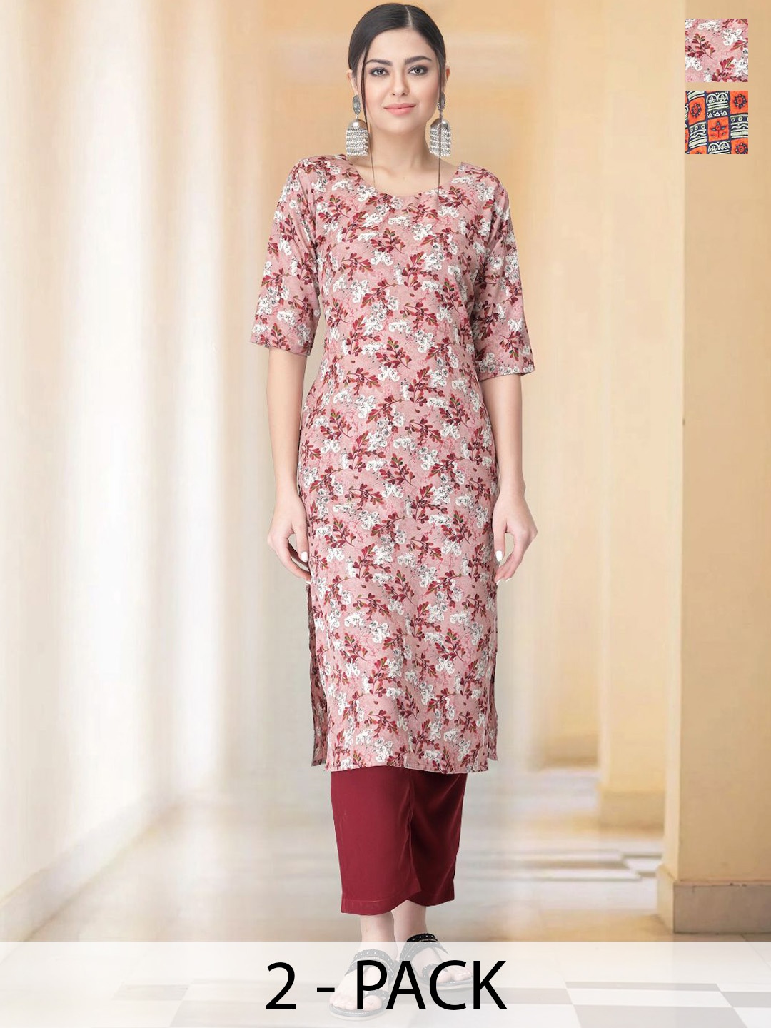 7Threads Selection Of 2 Floral Printed Round Neck Straight Kurtas With Trousers, Pink
7Threads Selection Of 2 Floral Printed Round Neck Straight Kurtas With Trousers, Pink