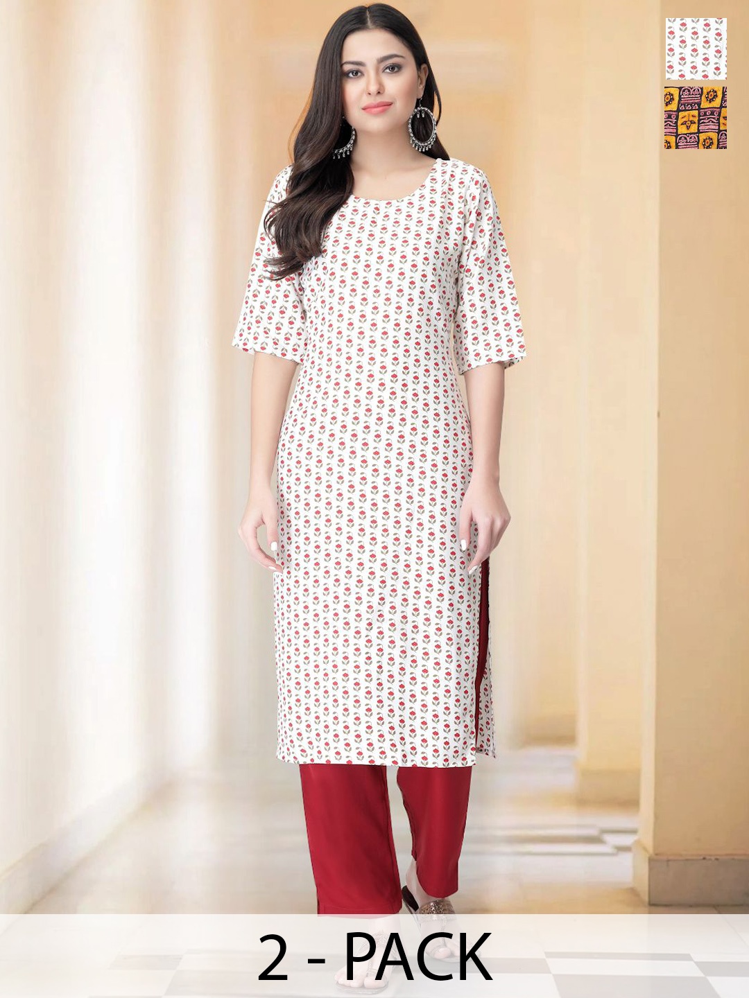 7Threads Selection Of 2 Floral Printed Round Neck Straight Kurta With Trousers, White
7Threads Selection Of 2 Floral Printed Round Neck Straight Kurta With Trousers, White