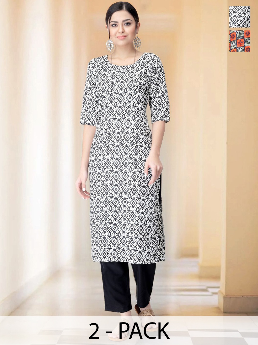 7Threads Selection Of 2 Geometric Printed Round Neck Straight Kurtas With Trousers, Black
7Threads Selection Of 2 Geometric Printed Round Neck Straight Kurtas With Trousers, Black
