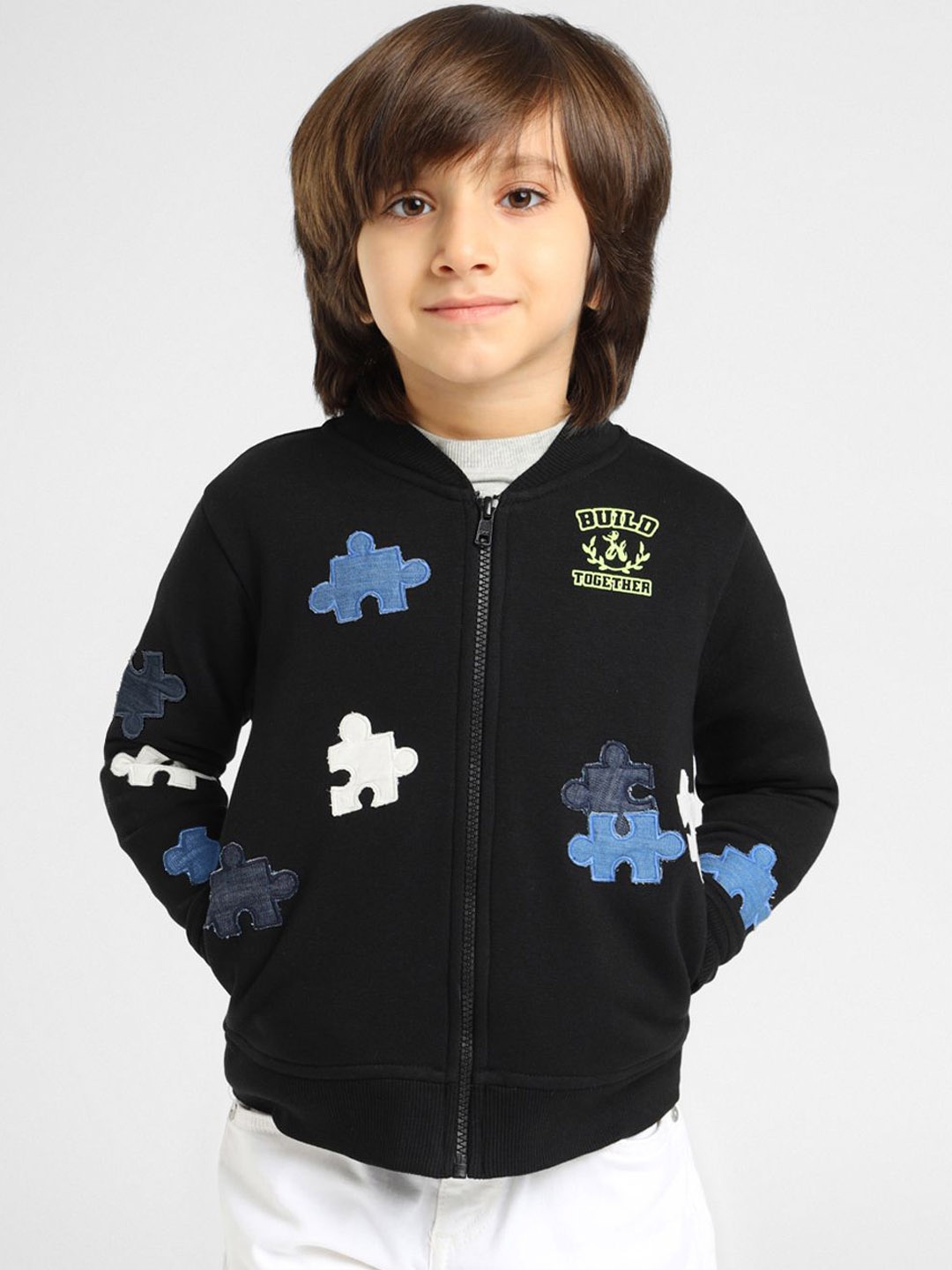 Somersault Boys Stand Collar Conversational Printed Cotton Casual Bomber Jacket, Black
Somersault Boys Stand Collar Conversational Printed Cotton Casual Bomber Jacket, Black