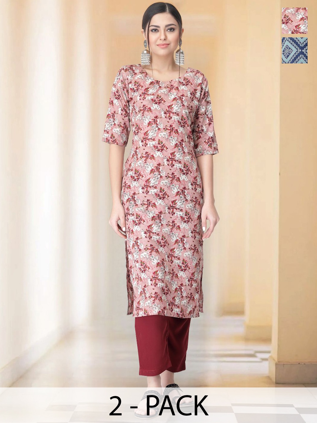 7Threads Selection Of 2 Floral Printed Round Neck Straight Kurtas With Trousers, Pink
7Threads Selection Of 2 Floral Printed Round Neck Straight Kurtas With Trousers, Pink