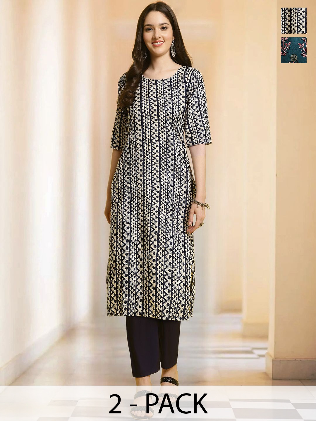 7Threads Selection Of 2 Ethnic Motifs Printed Round Neck Straight Kurtas With Trousers, Black
7Threads Selection Of 2 Ethnic Motifs Printed Round Neck Straight Kurtas With Trousers, Black