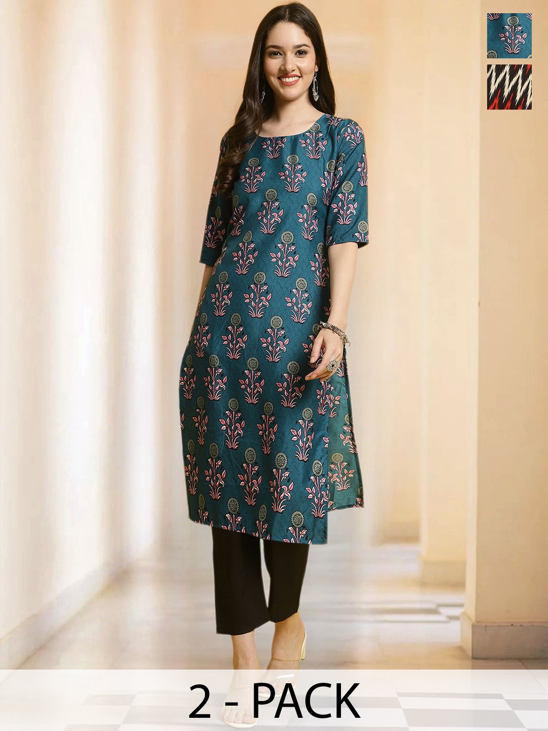 7Threads Selection Of 2 Floral Printed Round Neck Straight Kurtas With Trousers, Blue
7Threads Selection Of 2 Floral Printed Round Neck Straight Kurtas With Trousers, Blue