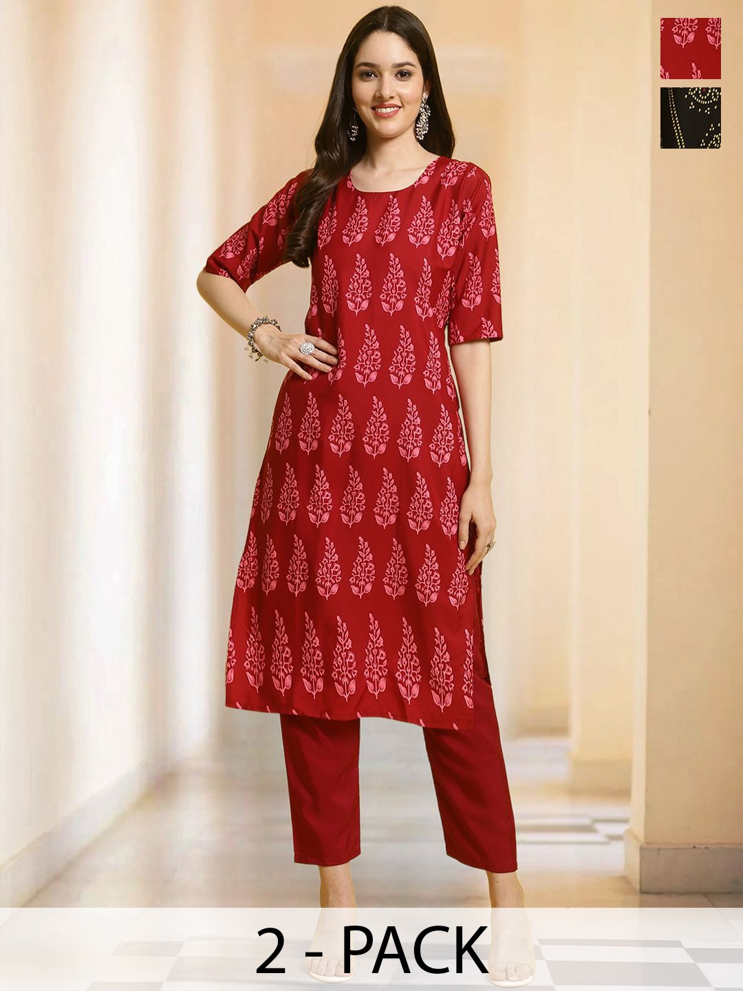 7Threads Selection Of 2 Floral Printed Round Neck Straight Kurta With Trousers, Black
7Threads Selection Of 2 Floral Printed Round Neck Straight Kurta With Trousers, Black