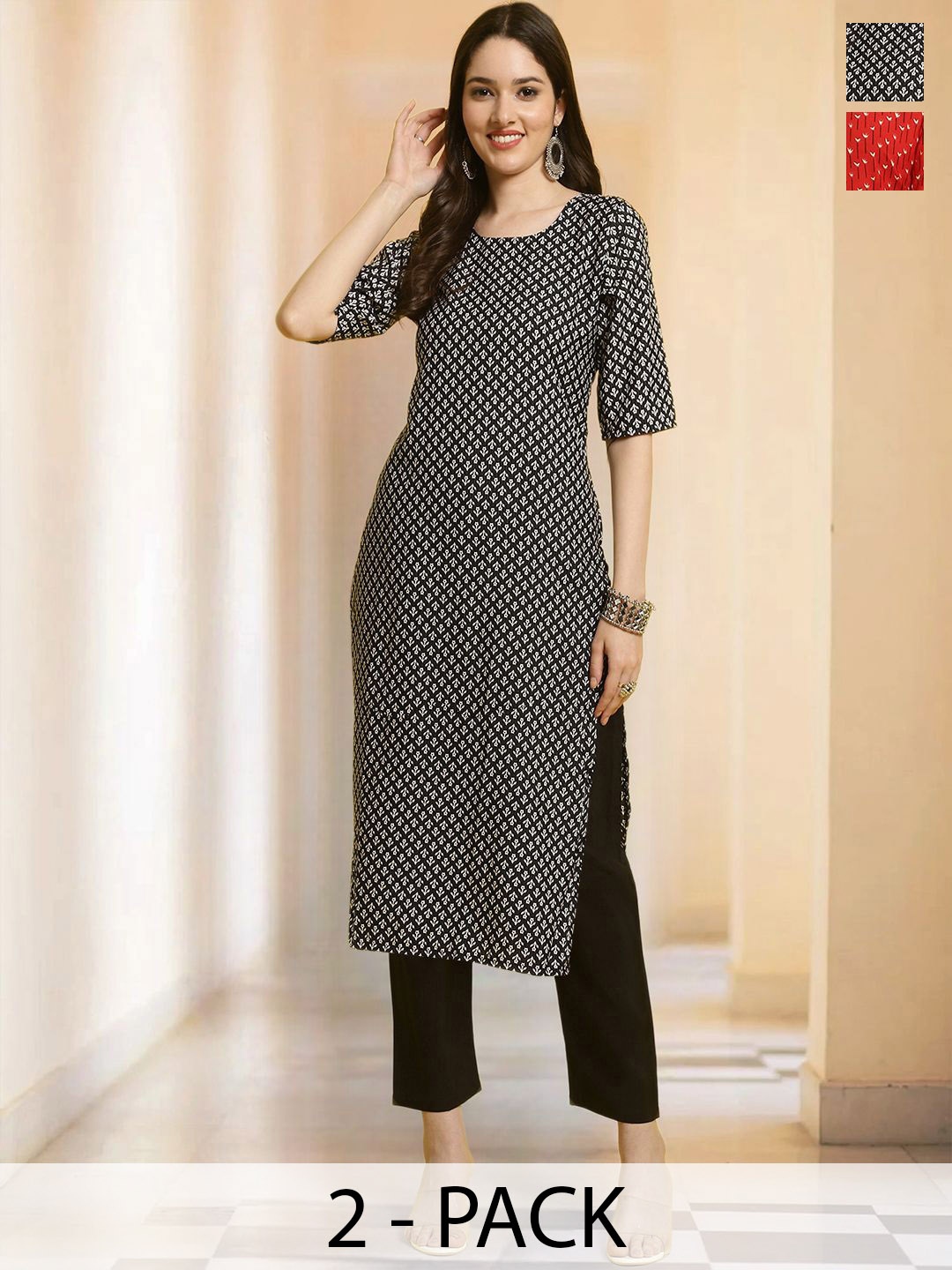 7Threads Selection Of 2 Floral Printed Round Neck Straight Kurta With Trousers, Black
7Threads Selection Of 2 Floral Printed Round Neck Straight Kurta With Trousers, Black