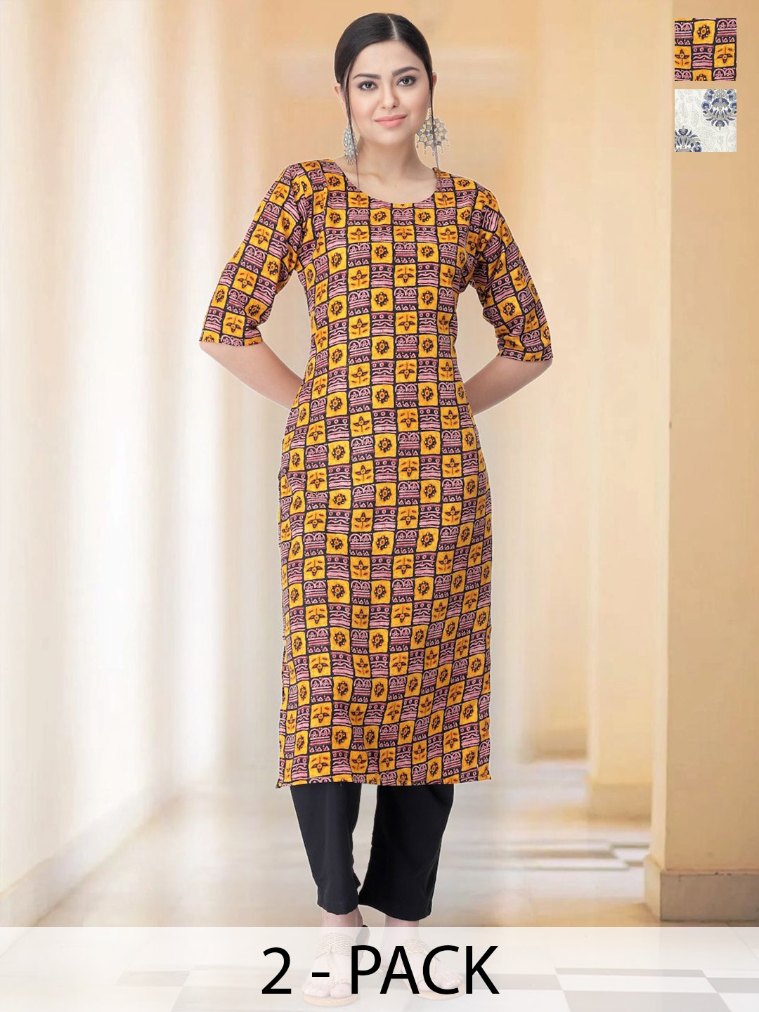 7Threads Selection of 2 Geometric Printed Round Neck Straight Kurtas With Trousers, Mustard
7Threads Selection of 2 Geometric Printed Round Neck Straight Kurtas With Trousers, Mustard