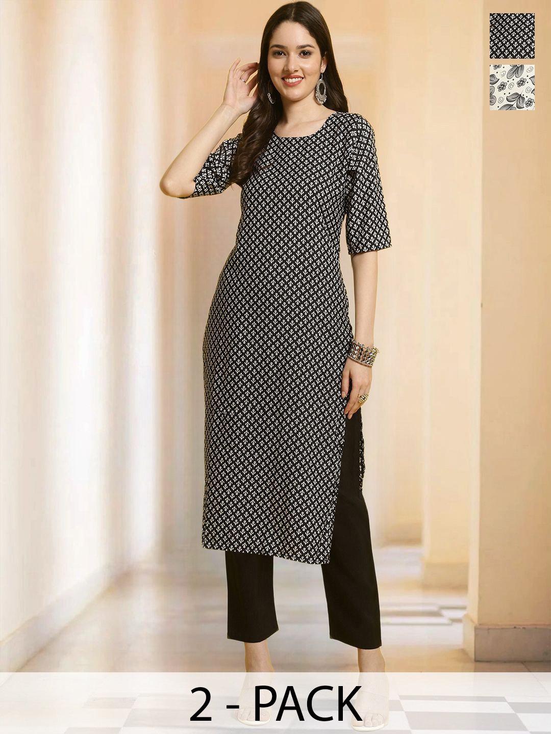 7Threads Selection Of 2 Ethnic motifs Printed Round Neck Straight Kurta With Trousers, Black
7Threads Selection Of 2 Ethnic motifs Printed Round Neck Straight Kurta With Trousers, Black