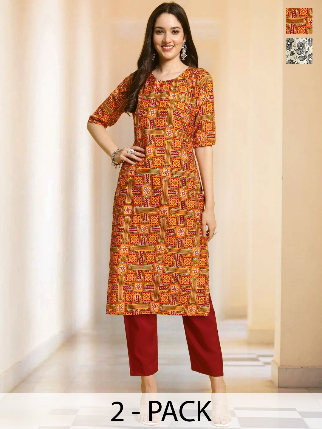 7Threads Selection Of 2 Geometric Printed Round Neck Straight Kurtas With Trousers, Red
7Threads Selection Of 2 Geometric Printed Round Neck Straight Kurtas With Trousers, Red