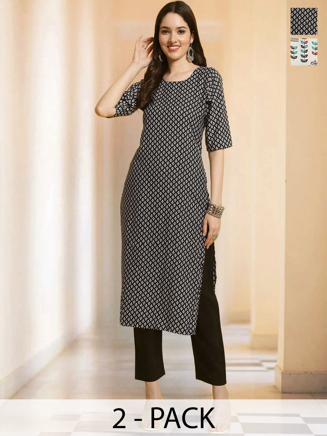 7Threads Selection Of 2 Floral Printed Round Neck Straight Kurta With Trousers, Black
7Threads Selection Of 2 Floral Printed Round Neck Straight Kurta With Trousers, Black