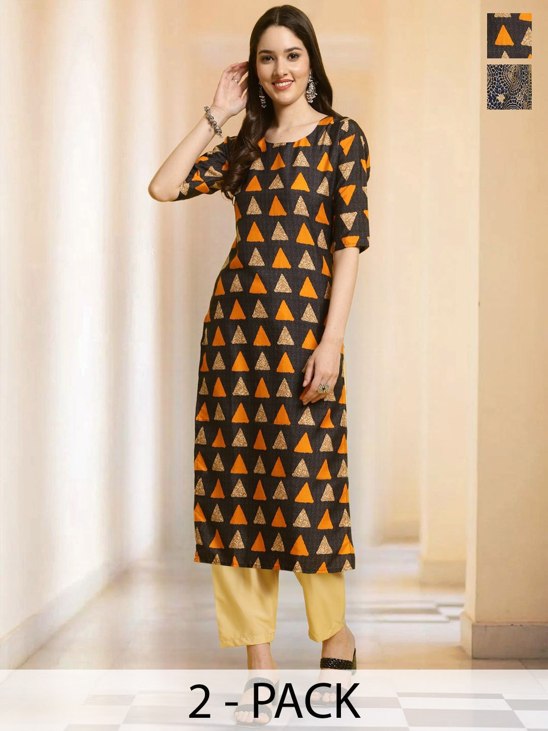 7Threads Selection Of 2 Geometric Printed Round Neck Straight Kurtas With Trousers, Black
7Threads Selection Of 2 Geometric Printed Round Neck Straight Kurtas With Trousers, Black