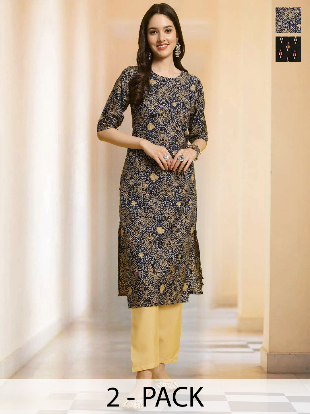 7Threads Selection Of 2 Geometric Printed Round Neck Straight Kurta With Trousers, Navy blue
7Threads Selection Of 2 Geometric Printed Round Neck Straight Kurta With Trousers, Navy blue