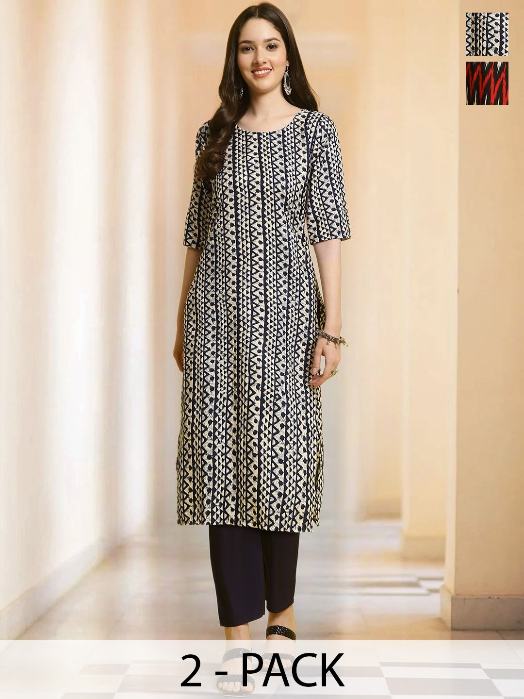 7Threads Selection Of 2 Ethnic Motifs Printed Round Neck Straight Kurtas With Trousers, Black
7Threads Selection Of 2 Ethnic Motifs Printed Round Neck Straight Kurtas With Trousers, Black