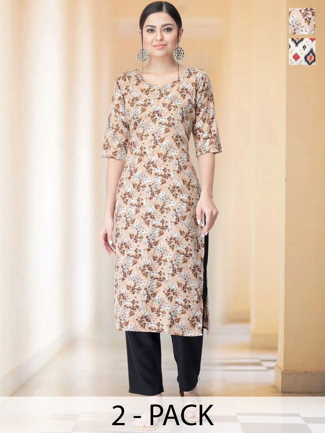 7Threads Selection Of 2 Floral Printed Round Neck Straight Kurtas With Trousers, Beige
7Threads Selection Of 2 Floral Printed Round Neck Straight Kurtas With Trousers, Beige