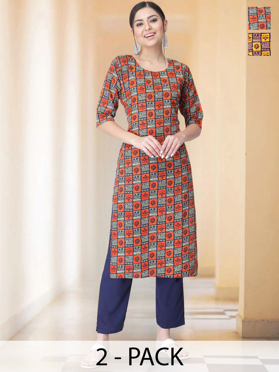 7Threads Selection Of 2 Geometric Printed Round Neck Straight Kurtas With Trousers, Red
7Threads Selection Of 2 Geometric Printed Round Neck Straight Kurtas With Trousers, Red