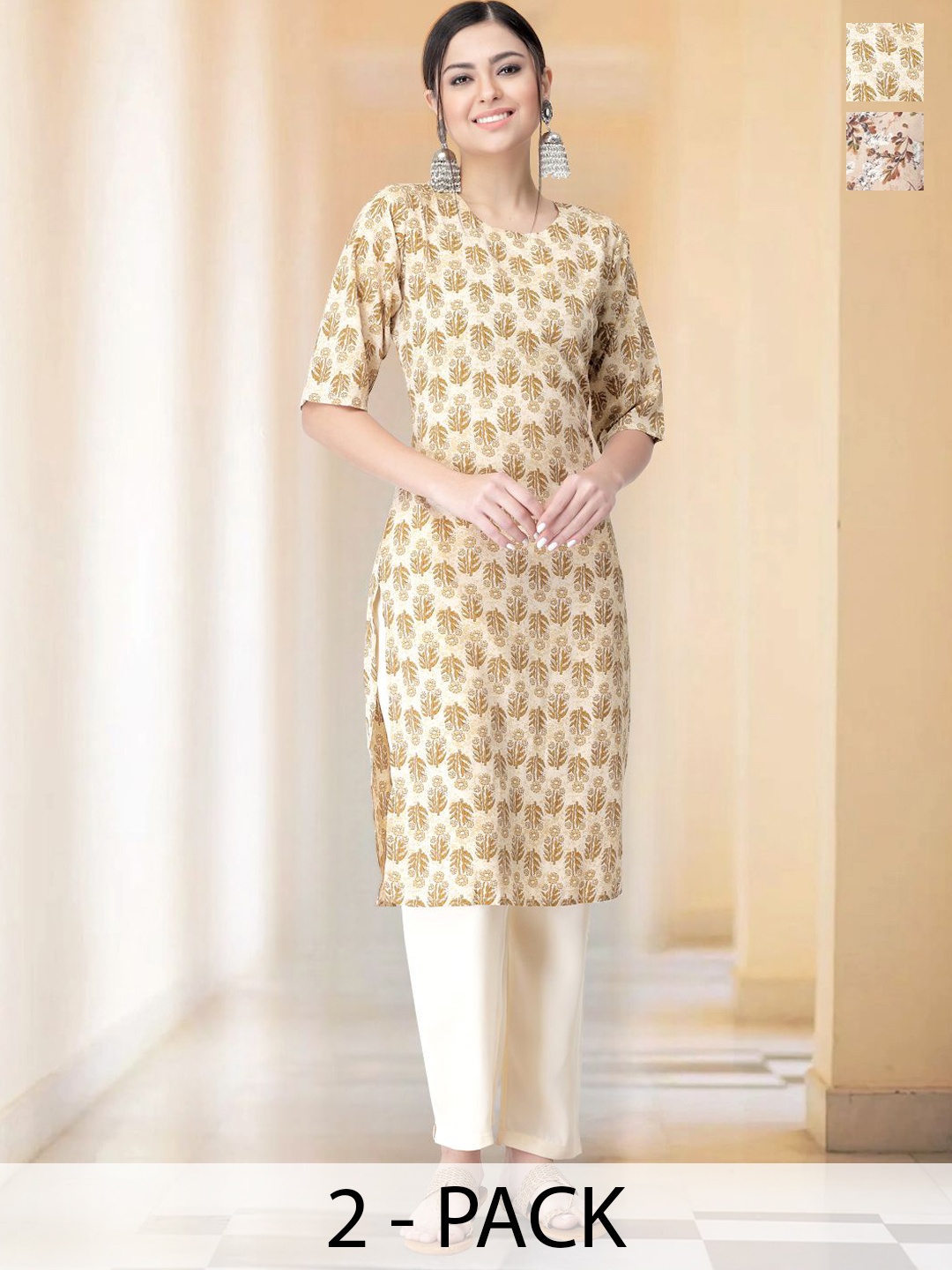 7Threads Selection Of 2 Floral Printed Round Neck Straight Kurta With Trousers, Beige
7Threads Selection Of 2 Floral Printed Round Neck Straight Kurta With Trousers, Beige