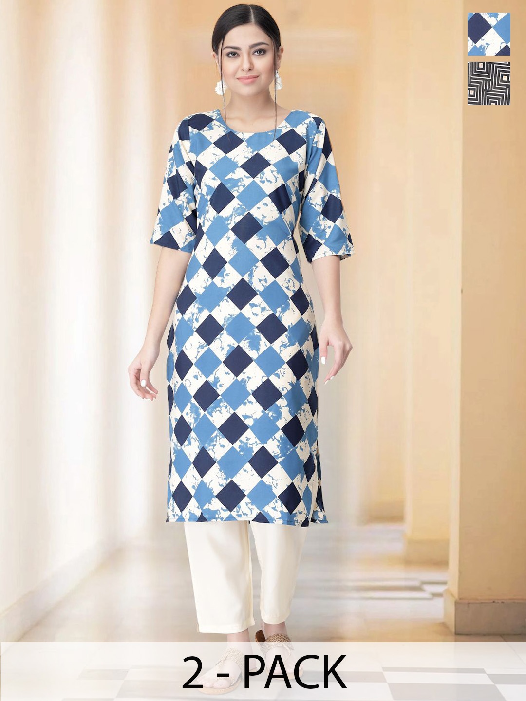 7Threads Selection of 2 Geometric Printed Round Neck Straight Kurtas With Trousers, Navy blue
7Threads Selection of 2 Geometric Printed Round Neck Straight Kurtas With Trousers, Navy blue