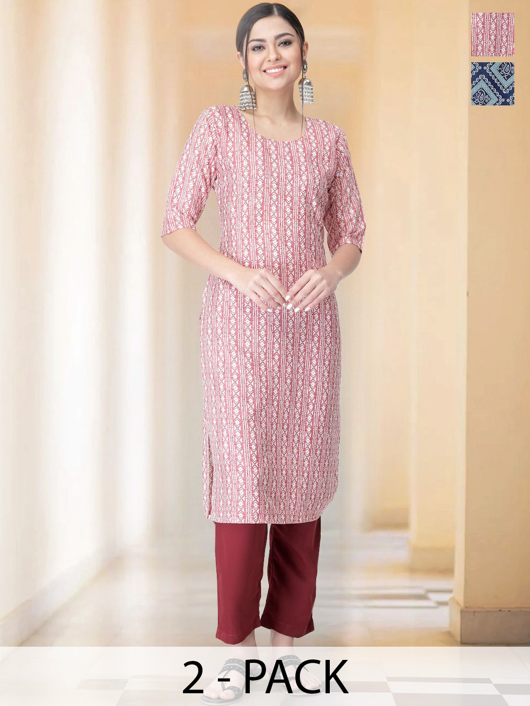 7Threads Selection Of 2 Geometric Printed Round Neck Straight Kurtas With Trousers, Red
7Threads Selection Of 2 Geometric Printed Round Neck Straight Kurtas With Trousers, Red