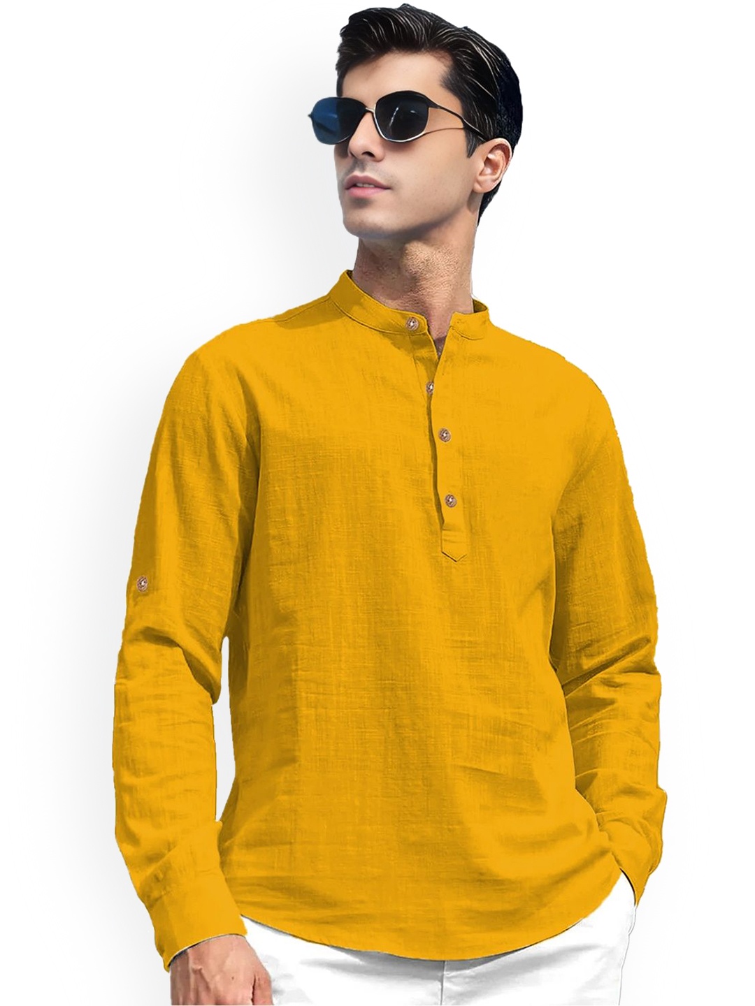 univibe Band Collar Roll-Up Sleeves Pure Cotton Slim Fit Straight Short Kurta, Yellow
univibe Band Collar Roll-Up Sleeves Pure Cotton Slim Fit Straight Short Kurta, Yellow