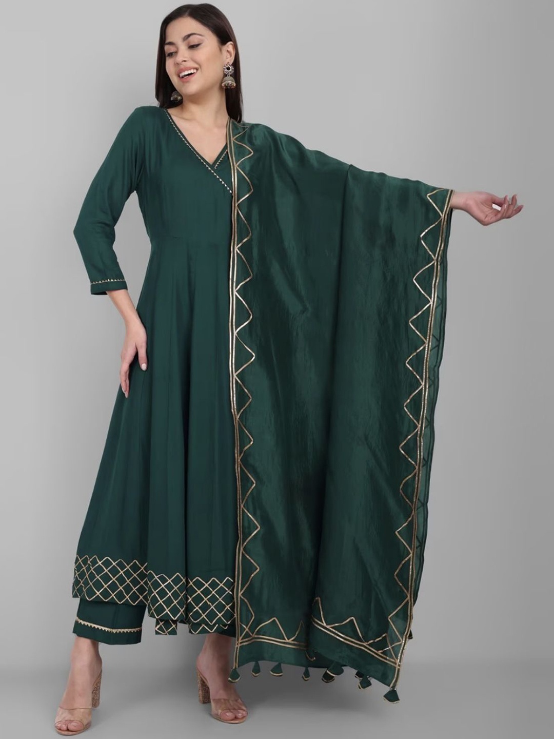 Moda Rapido Gotta Patti V-Neck Angrakha Pure Cotton Kurta with Trousers And Dupatta, Green
Moda Rapido Gotta Patti V-Neck Angrakha Pure Cotton Kurta with Trousers And Dupatta, Green