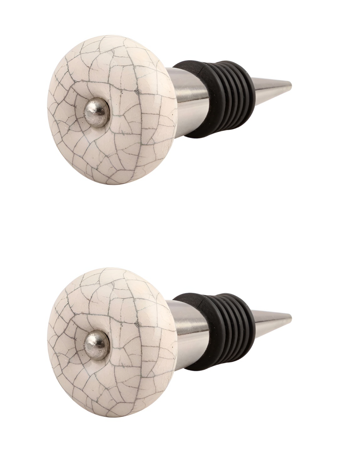 Indianshelf Cream-Coloured and Grey 2 Pieces Crackle Printed Ceramic Wine Bottle Stoppers
Indianshelf Cream-Coloured and Grey 2 Pieces Crackle Printed Ceramic Wine Bottle Stoppers