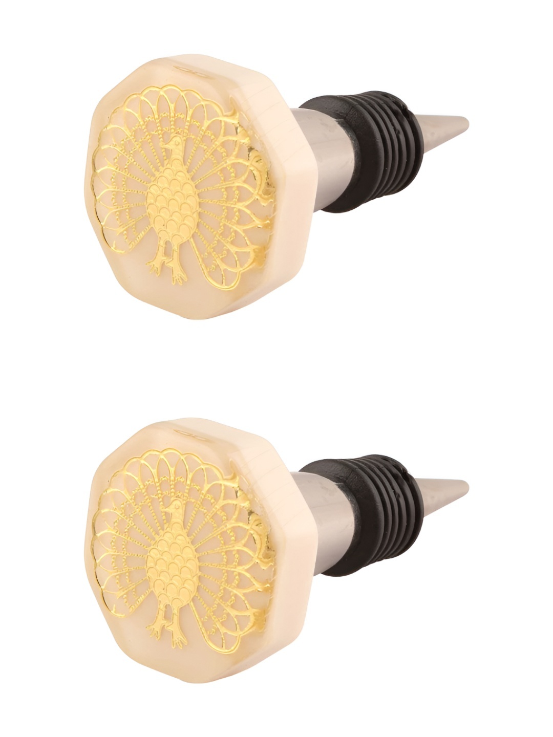 Indianshelf Gold-Toned and Grey 2 Pieces Peacock Printed Resin Wine Bottle Stoppers
Indianshelf Gold-Toned and Grey 2 Pieces Peacock Printed Resin Wine Bottle Stoppers