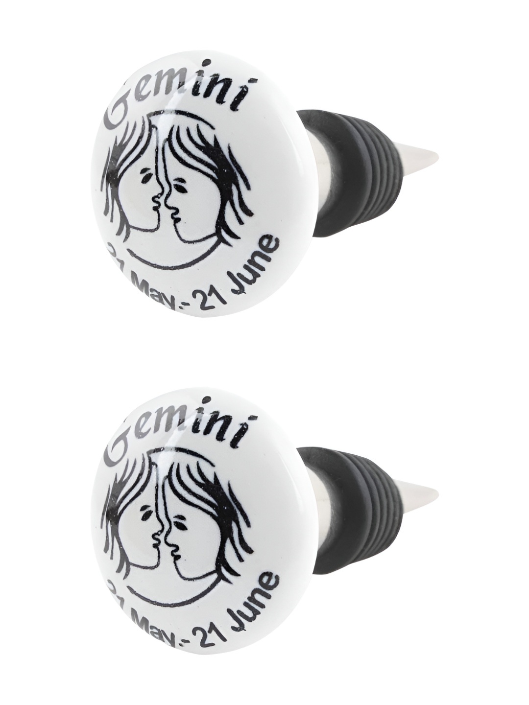 Indianshelf Black and White 2 Pieces Gemini Printed Ceramic Wine Bottle Stoppers
Indianshelf Black and White 2 Pieces Gemini Printed Ceramic Wine Bottle Stoppers