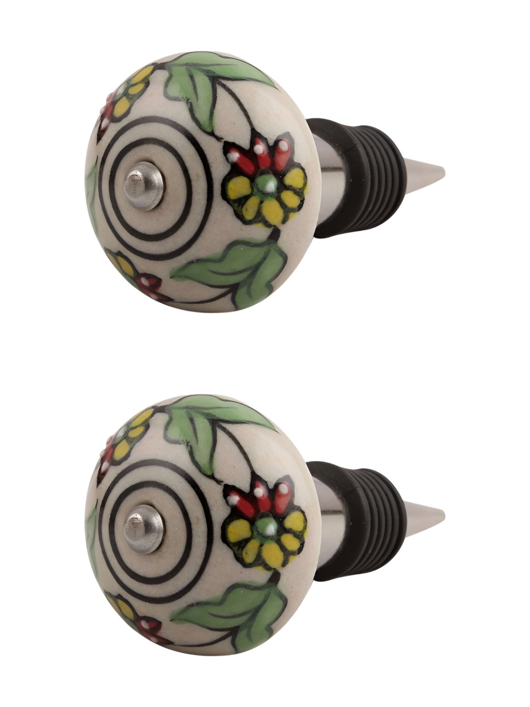 Indianshelf Cream Colored & Green 2 Pieces Floral Printed Ceramic Wine Bottle Stoppers
Indianshelf Cream Colored & Green 2 Pieces Floral Printed Ceramic Wine Bottle Stoppers