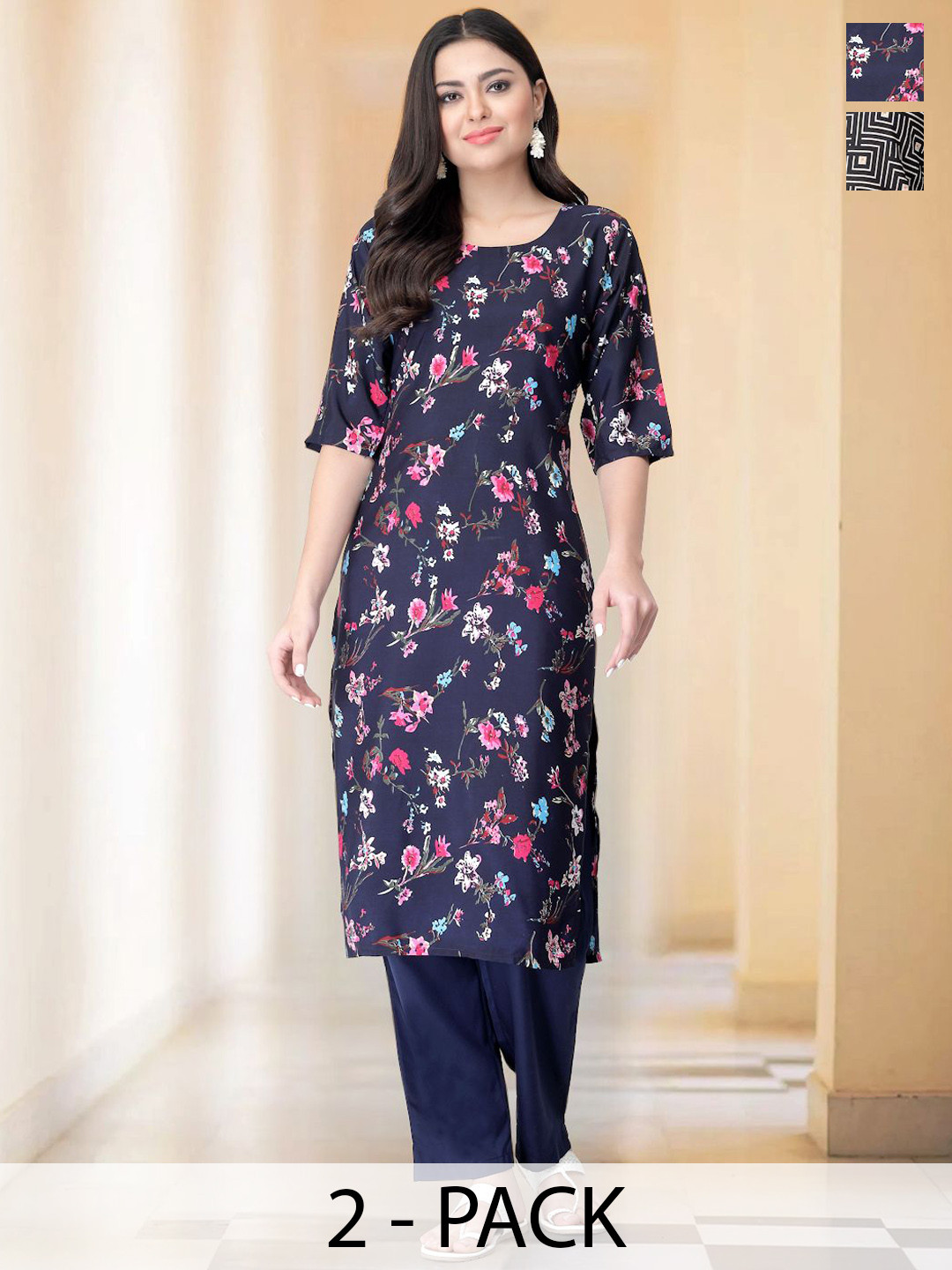 7Threads Selection Of 2 Floral Printed Round Neck Straight Kurtas With Trousers, Blue
7Threads Selection Of 2 Floral Printed Round Neck Straight Kurtas With Trousers, Blue