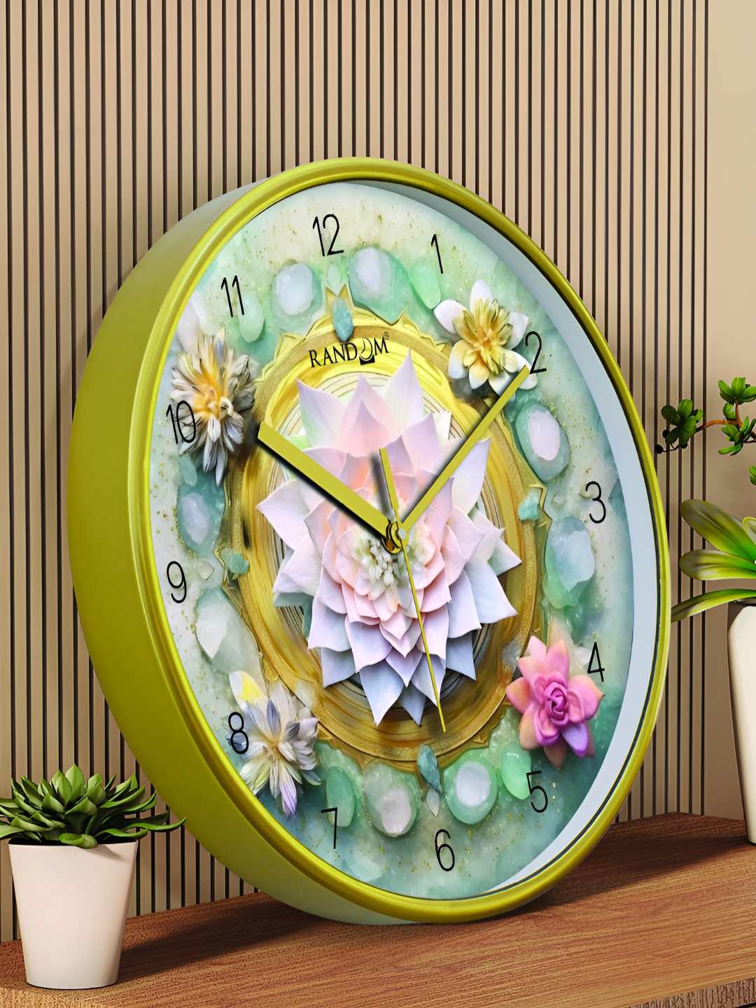 RANDOM Sweep Silent Gold-Toned & Green Floral Printed Analogue Contemporary Wall Clock
RANDOM Sweep Silent Gold-Toned & Green Floral Printed Analogue Contemporary Wall Clock