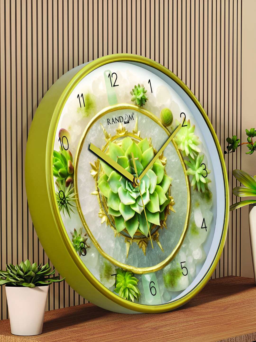 RANDOM Sweep Silent Gold-Toned & Green Floral Printed Analogue Contemporary Wall Clock
RANDOM Sweep Silent Gold-Toned & Green Floral Printed Analogue Contemporary Wall Clock