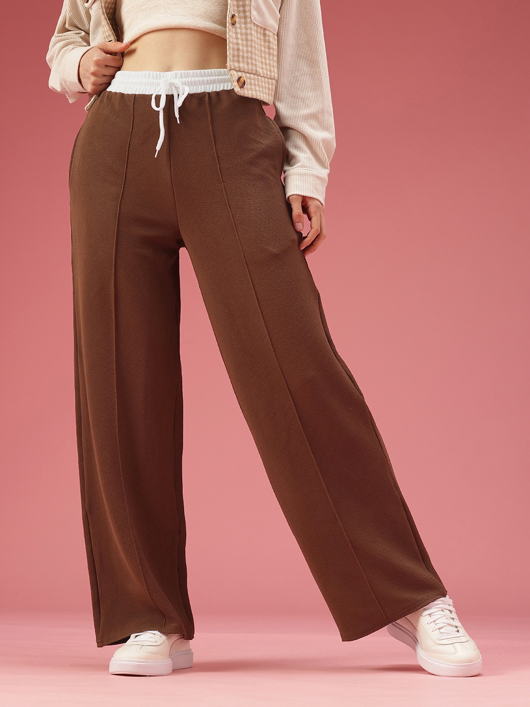 DressBerry Women Self Design Textured High-Rise Wide Leg Straight Fit Trousers, Coffee brown
DressBerry Women Self Design Textured High-Rise Wide Leg Straight Fit Trousers, Coffee brown