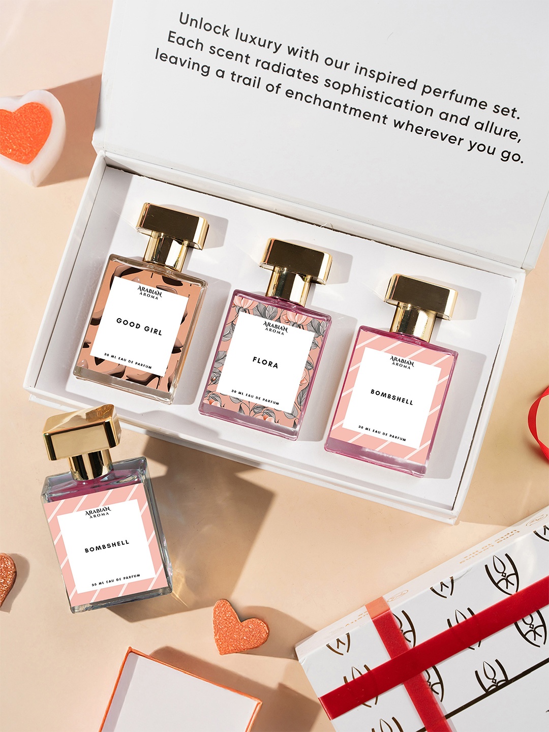 Arabian Aroma Women Set Of 3 Flora, Good Girl & Bombshell Perfume - 30 ml Each, Pink
Arabian Aroma Women Set Of 3 Flora, Good Girl & Bombshell Perfume - 30 ml Each, Pink