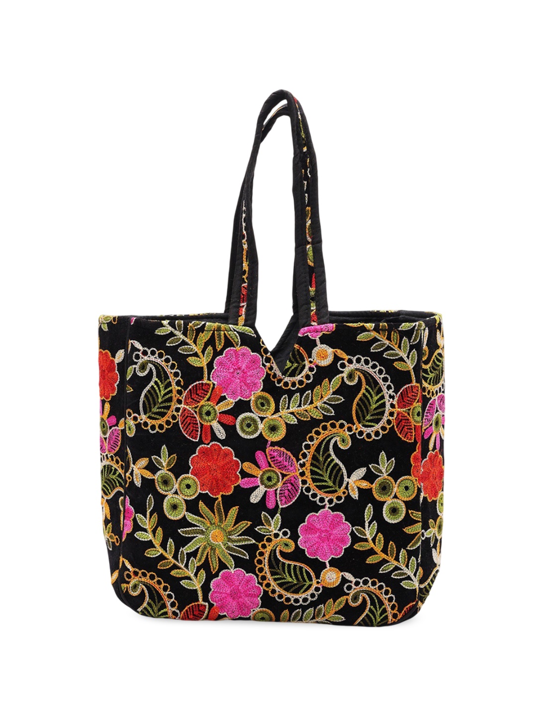 Exotic India Black Kutch Shoulder Bag with Chain Stitch Embroidered Flower and Paisley
Exotic India Black Kutch Shoulder Bag with Chain Stitch Embroidered Flower and Paisley