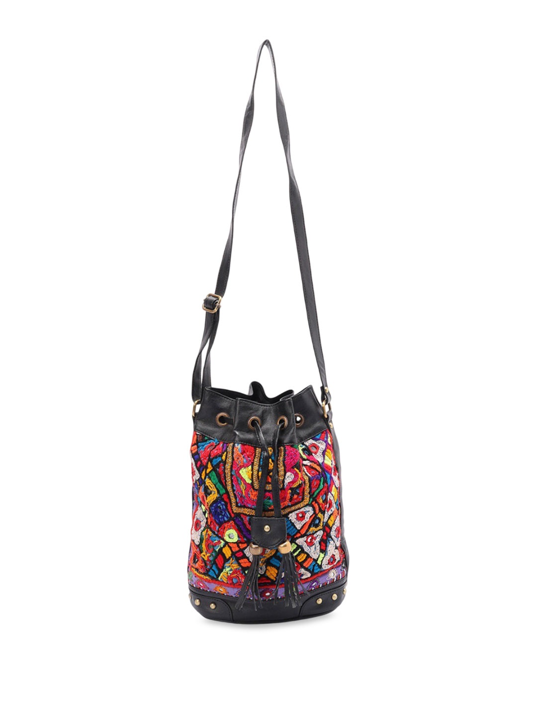 Exotic India Multicolor Bucket Shaped Sling Bag with Embroidered Patch work and Mirrors, Black
Exotic India Multicolor Bucket Shaped Sling Bag with Embroidered Patch work and Mirrors, Black