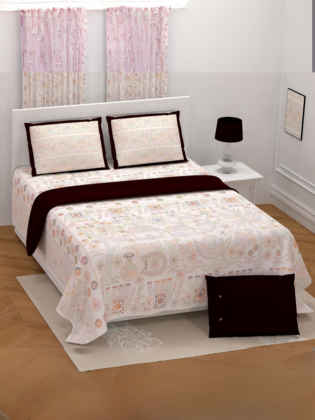 LIVING ROOTS Hand Work White Printed Pure Cotton 300 TC King Bedsheet Set-2.64m x 2.64m
LIVING ROOTS Hand Work White Printed Pure Cotton 300 TC King Bedsheet Set-2.64m x 2.64m