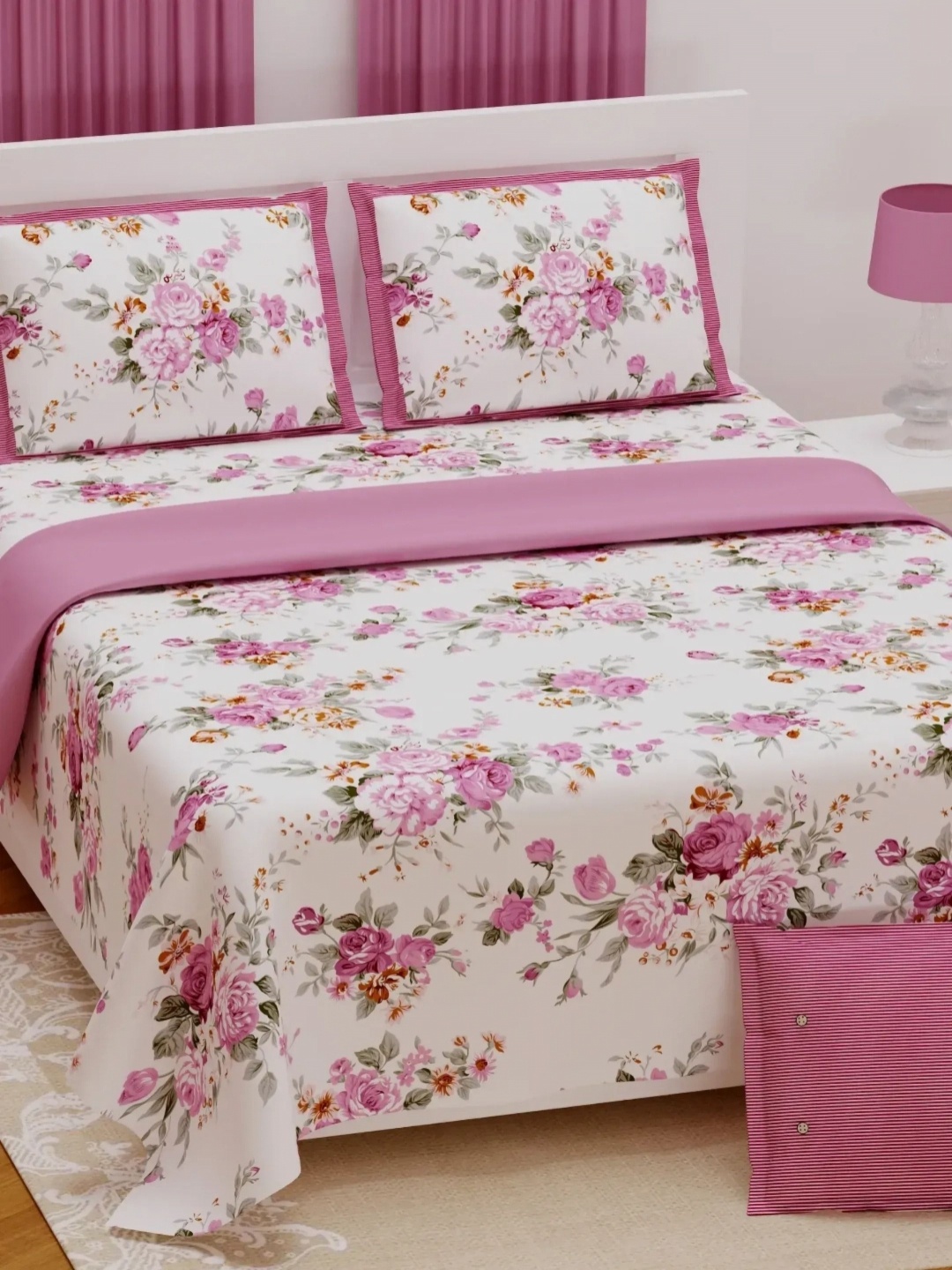 LIVING ROOTS Nandini Pink Printed Pure Cotton 300 TC King Bedsheet Set-2.64m x 2.64m
LIVING ROOTS Nandini Pink Printed Pure Cotton 300 TC King Bedsheet Set-2.64m x 2.64m