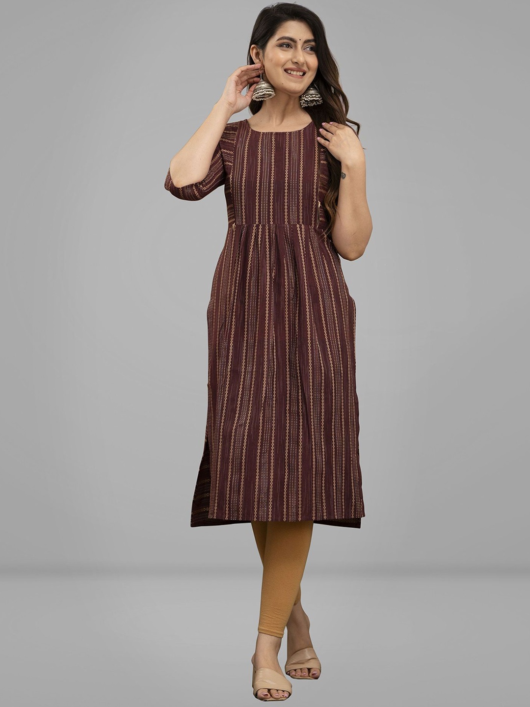 Lerkiza Geometric Printed Round Neck Pleated Pure Cotton A-Line Maternity Kurta, Maroon
Lerkiza Geometric Printed Round Neck Pleated Pure Cotton A-Line Maternity Kurta, Maroon
