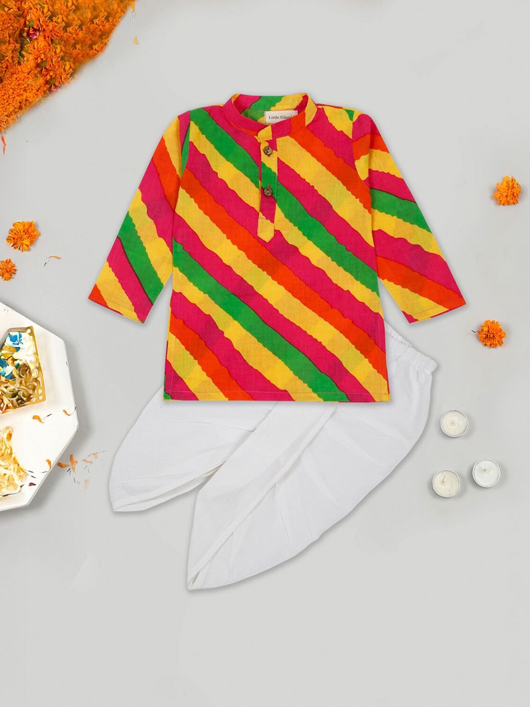 LITTLE GINNIE Boys Striped Mandarin Collar Pure Cotton Straight Kurta With Dhoti Pants, Yellow
LITTLE GINNIE Boys Striped Mandarin Collar Pure Cotton Straight Kurta With Dhoti Pants, Yellow