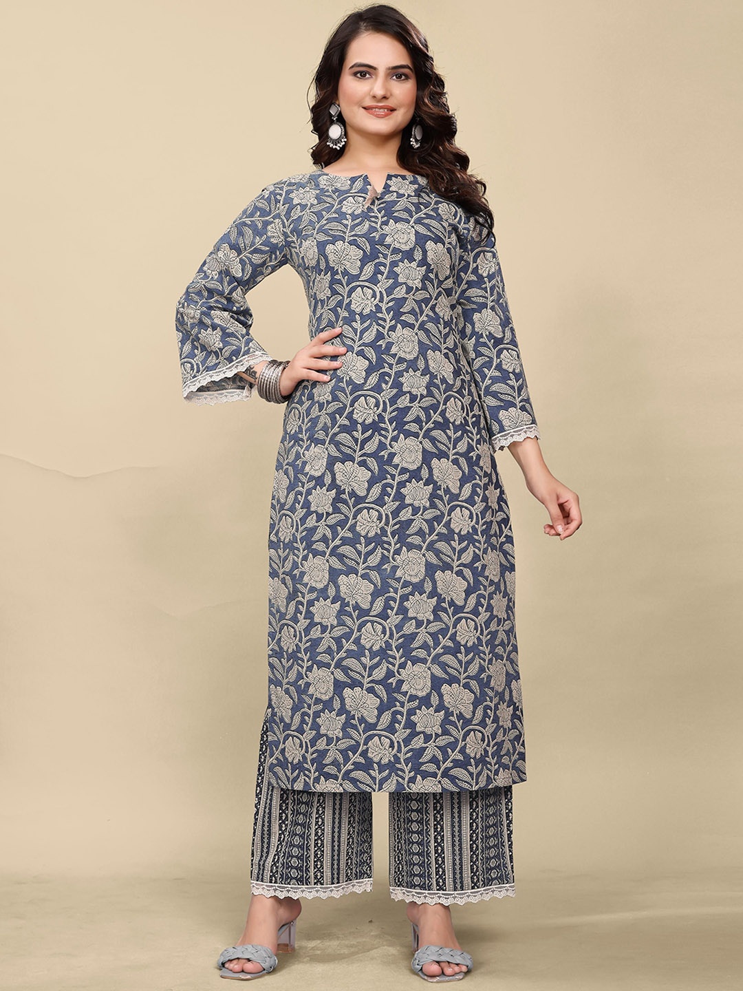 VINAYAKA TEX PRINT Floral Printed Notch Neck Cambric Cotton Straight Kurta With Palazzo, Grey
VINAYAKA TEX PRINT Floral Printed Notch Neck Cambric Cotton Straight Kurta With Palazzo, Grey