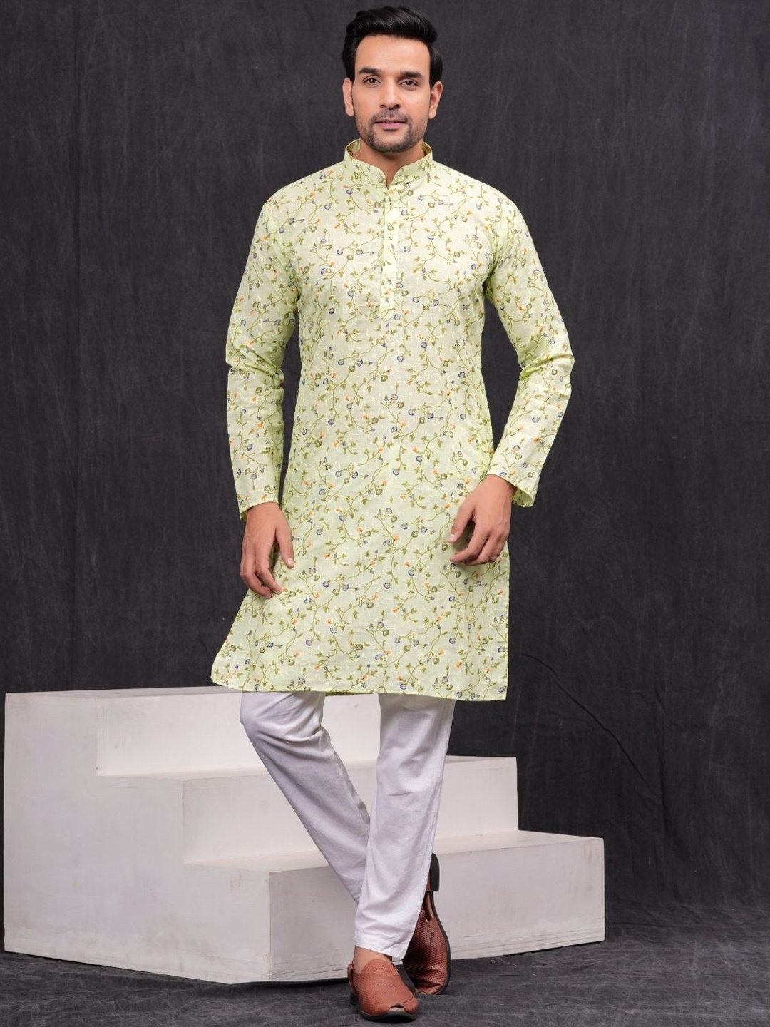 Hues Fab Floral Embroidered Chikankari Mandarin Collar Pure Cotton Kurta with Pyjama, Green
Hues Fab Floral Embroidered Chikankari Mandarin Collar Pure Cotton Kurta with Pyjama, Green