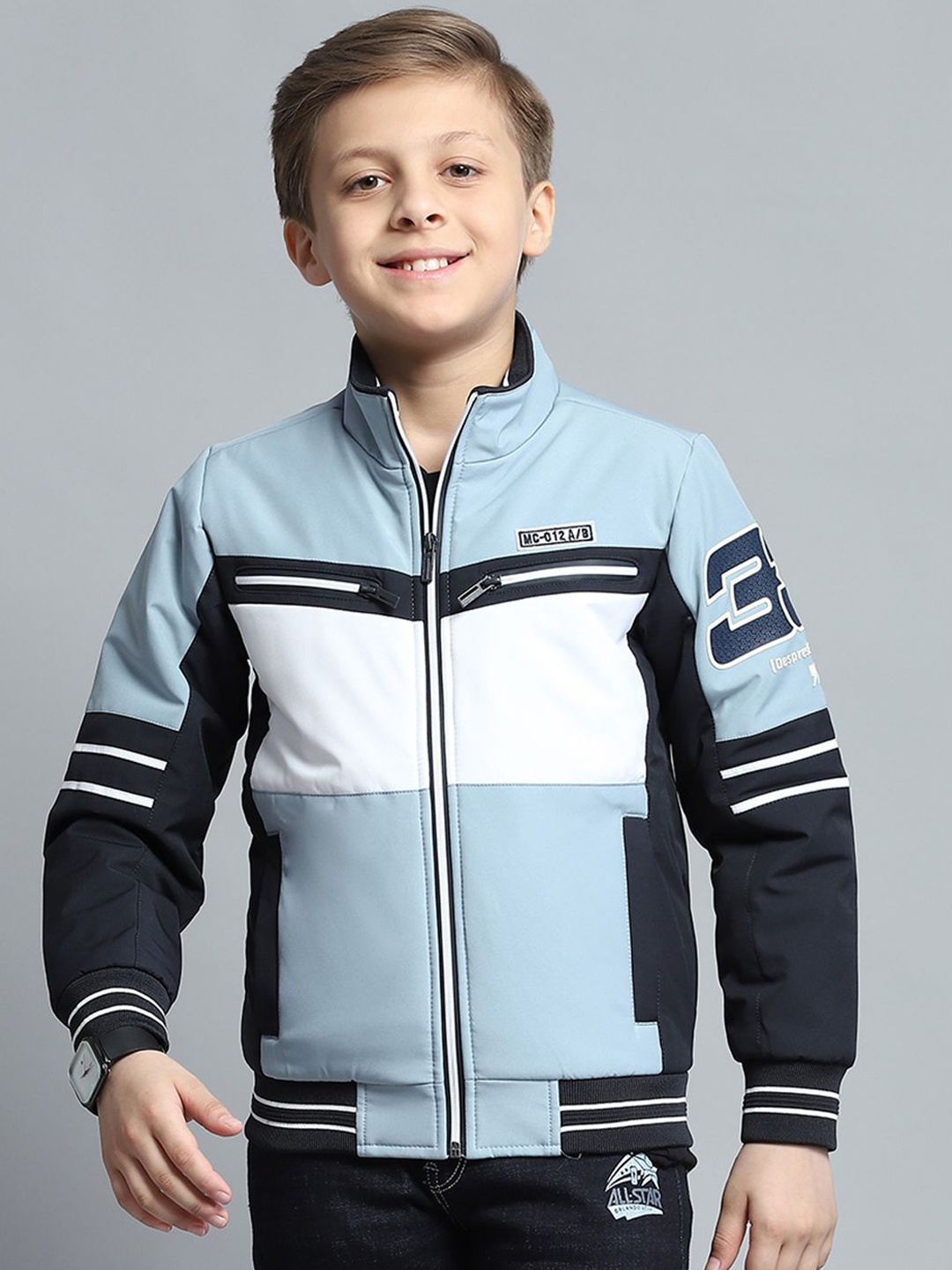 Monte Carlo Boys Mock Collar Colourblocked Casual Lightweight Bomber Jacket, Blue
Monte Carlo Boys Mock Collar Colourblocked Casual Lightweight Bomber Jacket, Blue