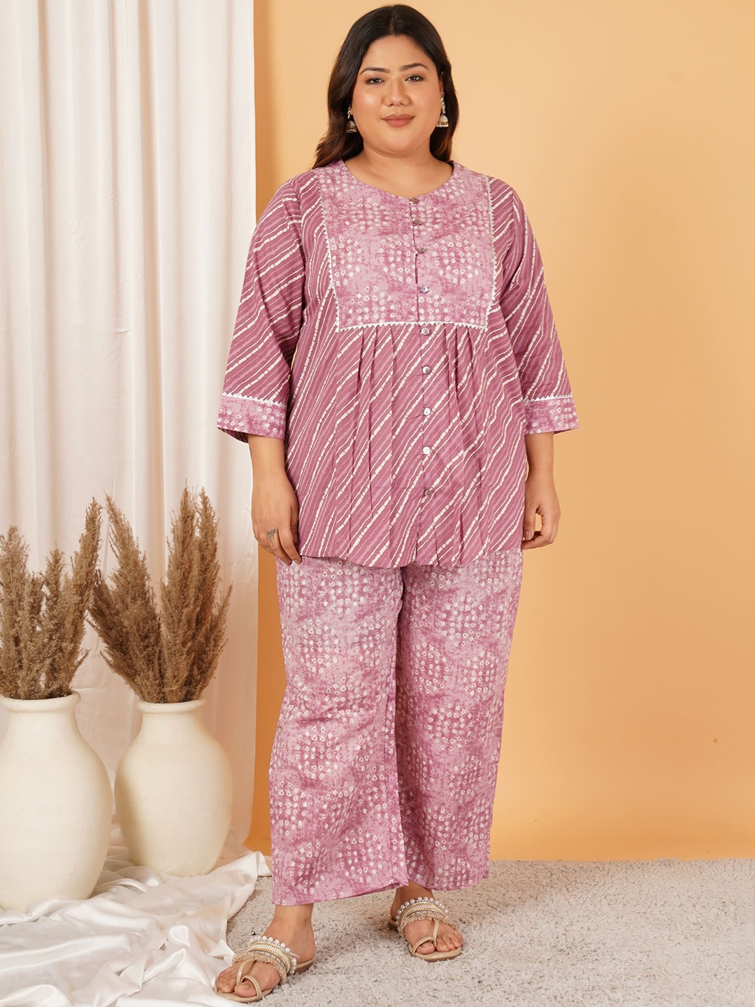 Indietoga Plus Size Gotta Patti Geometric Printed Round Neck Pure Cotton Tunic & Trousers, Pink
Indietoga Plus Size Gotta Patti Geometric Printed Round Neck Pure Cotton Tunic & Trousers, Pink